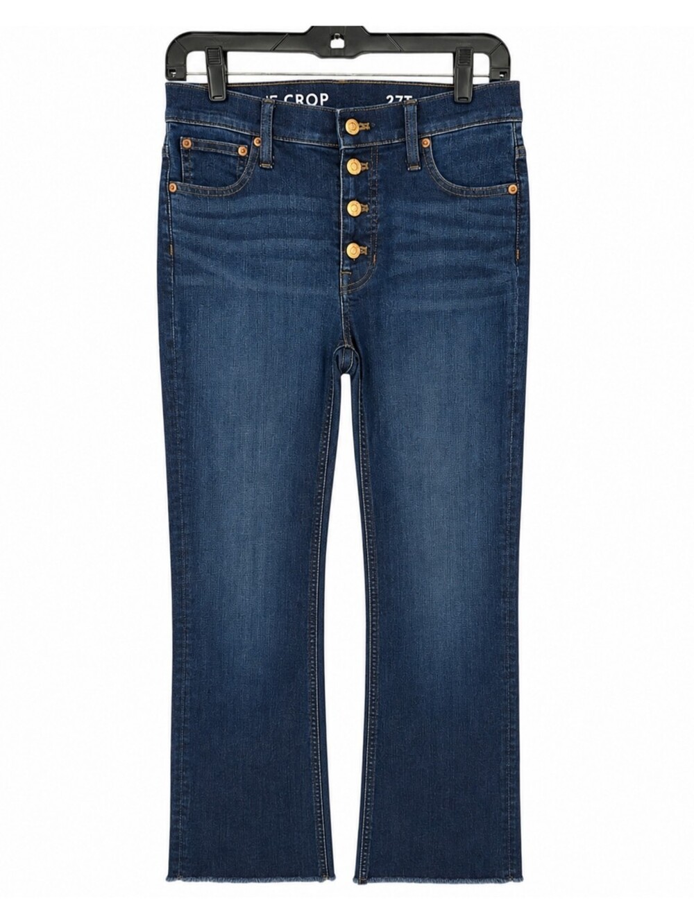 J. Crew Demi Boot Crop Jeans 27 Tall Dark Wash Button Fly Raw Hem